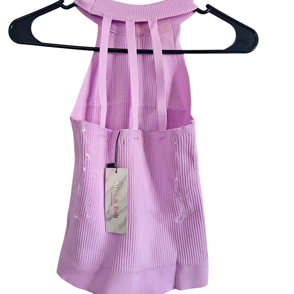 Strut &‎ Bolt Lilac Ribbed Knit Halter Strappy Cage Back Mock Neck Purple Small
